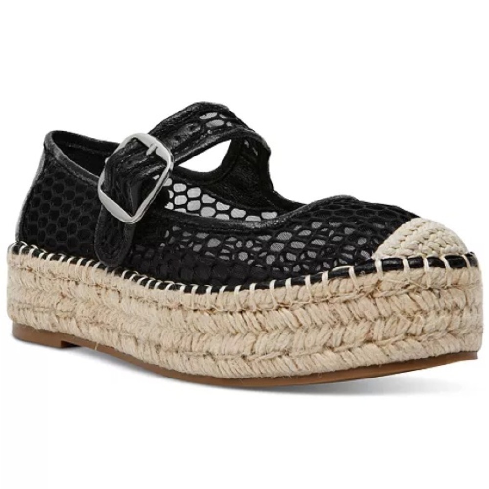 Wild Pair Black Mesh Buckle Espadrille Flat Shoes Size 5 ½